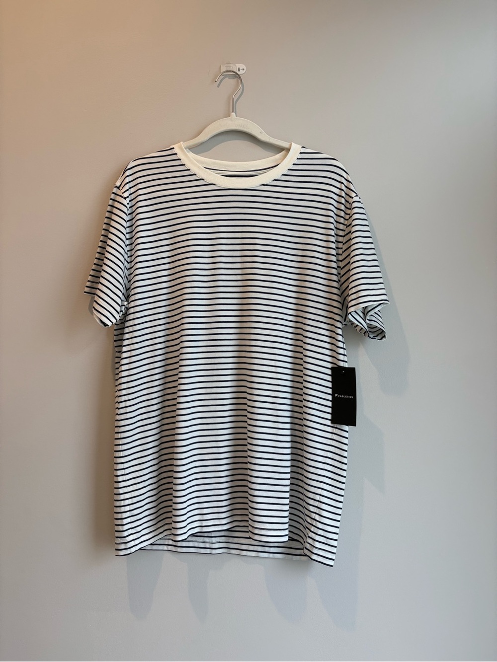 Fabletics White and Black Striped Short Sleeve Tee